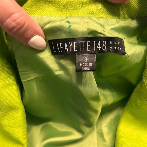 Lafayette Bright Trendy Lime Green Vibrant Linen Open-Front Blazer Jacket Size 8 - Picture 5 of 10